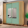 Roupeiro Casal 228cm Portas Correr Com Espelho Monte Carlo RV Móveis Cinamomo Ripado/Verde