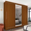 Guarda Roupa Grande Casal 3 Portas Correr 1 Porta de Espelho e Pés 228x226 Royale Gelius Castanho