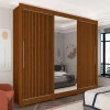 Guarda Roupa Grande Casal 3 Portas Correr 1 Porta de Espelho e Pés 228x226 Royale Gelius Castanho Ripado 3D