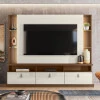 Estante Home Para TV 70 Polegadas 207cm Bilbao Lukaliam Cedro/Off White Perolizado