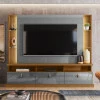 Estante Home Para TV 70 Polegadas 207cm Bilbao Lukaliam Freijo/Cinza Perolizado