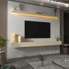 Home Ripado Para TV 85 Polegadas Com LED 230x250 Nobre Gelius Branco/Off White