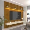 Home Painel Ripado 3D TV 75 Pol  224cm x 250cm Com LED Requinte Gelius Naturale/Off White