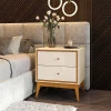 Mesa de Cabeceira 2 Gavetas Bono EAX Móveis Off White/Cedro