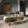 Mesa de Centro Design Exclusivo Nobre Pés de Madeira Gelius Off White