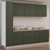 Módulo Paneleiro 208x40x56cm 2 Portas 100% MDF Cozinha Provence Robel Branco/Salvia Matte