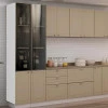 Módulo Paneleiro 208x70x56cm 4P Com Vidro Reflecta Cozinha Provence Robel Branco/Fendi Matte