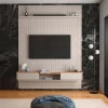 Painel Frisado 191x250cm Oslo Para TV 75 Bancada Atlas Lukaliam Off White/Jequitiba