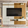 Painel Ripado 225cm Para TV 75 Polegadas Bless 2.3 Lukaliam Off White/Freijo