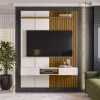 Painel Ripado 153cm Para TV 65 Polegadas Bless 1.6 Lukaliam Off White/Freijo