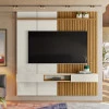Painel Ripado 190cm Para TV 75 Polegadas Bless 1.9 Lukaliam Off White/Freijo
