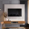 Painel Para TV 70 Polegadas 180cm Com LED Paris Lukaliam Off White Perolizado/Jequitiba