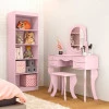 Penteadeira Com Banqueta Princesa com Livreiro Encanto Patrimar Rosa