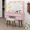 Penteadeira Camarim Com Banqueta 5 Gavetas 120cm Strass Patrimar Rosa