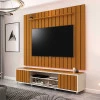 Rack Com Painel Ripado 218cm Para TV 75 Polegadas Brise 2.2 EDN Off White/Cedro