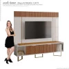 Rack Com Painel Para TV 75 Polegadas Sagary 2.1 EAX Móveis Off White/Tauari Ripado