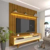 Rack Com Painel Ripado 3D TV 70 Polegadas 180cm Requinte Pés Madeira Gelius Naturale/Off White