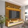 Rack Com Painel Ripado 3D TV 70 Polegadas 180cm Requinte Rodízios Gelius Naturale/Off White