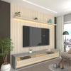 Rack Com Painel Ripado 3D TV 75 Polegadas 224cm Requinte Rodízios Gelius Cinza/Off White