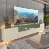 Rack Para TV Até 85 Polegadas Com LED 230cm Pés de Vidro Infinity Gelius Off White/Verde Floresta