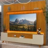 Rack Infinity Pés Madeira Com Painel Ripado Nobre TV 85 Pol 230x250 Gelius Naturale/Off White