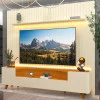 Rack Infinity Pés Madeira Com Painel Ripado Nobre TV 85 Pol 230x250 Gelius Off White/Naturale