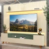 Rack Infinity Pés Madeira Com Painel Ripado Nobre TV 85 Pol 230x250 Gelius Off White/Verde Floresta
