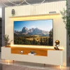 Rack Infinity Pés Vidro Com Painel Ripado Nobre TV 85 Pol 230x250 Gelius Off White/Naturale
