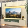 Rack Infinity Pés Vidro Com Painel Ripado Nobre TV 85 Pol 230x250 Gelius Off White/Verde Floresta