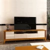 Rack Para Sala Ripado 220cm Para TV 75 Polegadas Brunt EAX Móveis Cedro/Off White