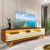 Rack Com LED Pra TV 75 Polegadas 212cm Requinte Pés Madeira Gelius Castanho/Off White
