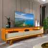 Rack Com LED Pra TV 75 Polegadas 212cm Requinte Pés Madeira Gelius Naturale/Off White