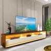Rack Com LED Pra TV 75 Polegadas 212cm Requinte Rodízios Gelius Castanho/Off White