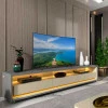 Rack Com LED Pra TV 75 Polegadas 212cm Requinte Rodízios Gelius Cinza/Off White