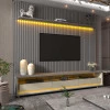 Rack Requinte Pés Rodízios com Painel Ripado Nobre 230cm LED TV 85 Polegadas Gelius Cinza/Off White