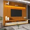 Rack Requinte Pés Rodízios com Painel Ripado Nobre 230cm LED TV 85 Polegadas Gelius Naturale/Off White