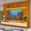 Rack Requinte 260 Pés Madeira com Painel Ripado Nobre LED 275cm TV 85 Polegadas Gelius Naturale/Off White