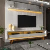 Rack Requinte Pés Madeira com Painel Ripado Nobre 230cm LED TV 85 Polegadas Gelius Branco