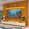 Rack Requinte 260 Pés Rodízios com Painel Ripado Nobre LED 275cm TV 85 Polegadas Gelius Naturale/Off White