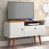 Rack Pequeno Retrô TV 32 Polegadas 90cm Yan Patrimar Branco/Cumaru