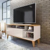 Rack Bancada Sala Para TV 50 Polegadas 136cm Tauros Lukaliam Off White Perolizado/Tauari