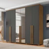 Guarda Roupa Casal 263cm 6 Portas Com Espelho Amsterdã RV Móveis Cinamomo/Grafite