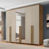 Guarda Roupa Casal 263cm 6 Portas Com Espelho Amsterdã RV Móveis Cinamomo/Off White