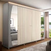 Guarda Roupa Casal Grande 273x242x64 Com Espelho e Pés Inovação Gelius Cinza/Ipê