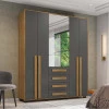 Guarda Roupa 190cm 5 Portas Com Espelho Las Vegas RV Móveis Cinamomo/Grafite