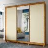 Guarda Roupa Grande Casal 3 Portas Correr 1 Porta de Espelho e Pés 228x226 Royale Gelius Naturale/Off White