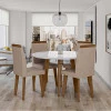 Conjunto Mesa de Jantar Redonda Tampo Vidro Com 04 Cadeiras Turmalina RV Móveis Branco/Pena Caramelo