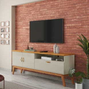 Rack Sala Quarto 160cm Para TV 60 Sirius 1.6 Patrimar Off White/Cinamomo