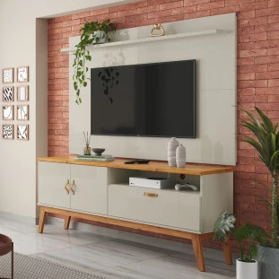 Rack com Painel 160cm Quarto Sala Para TV 60 Sirius 1.6 Patrimar Off White/Cinamomo
