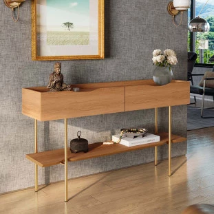 Aparador Sala 139cm Pés de Ferro 2 Gavetas Cairo Lukaliam Jequitiba